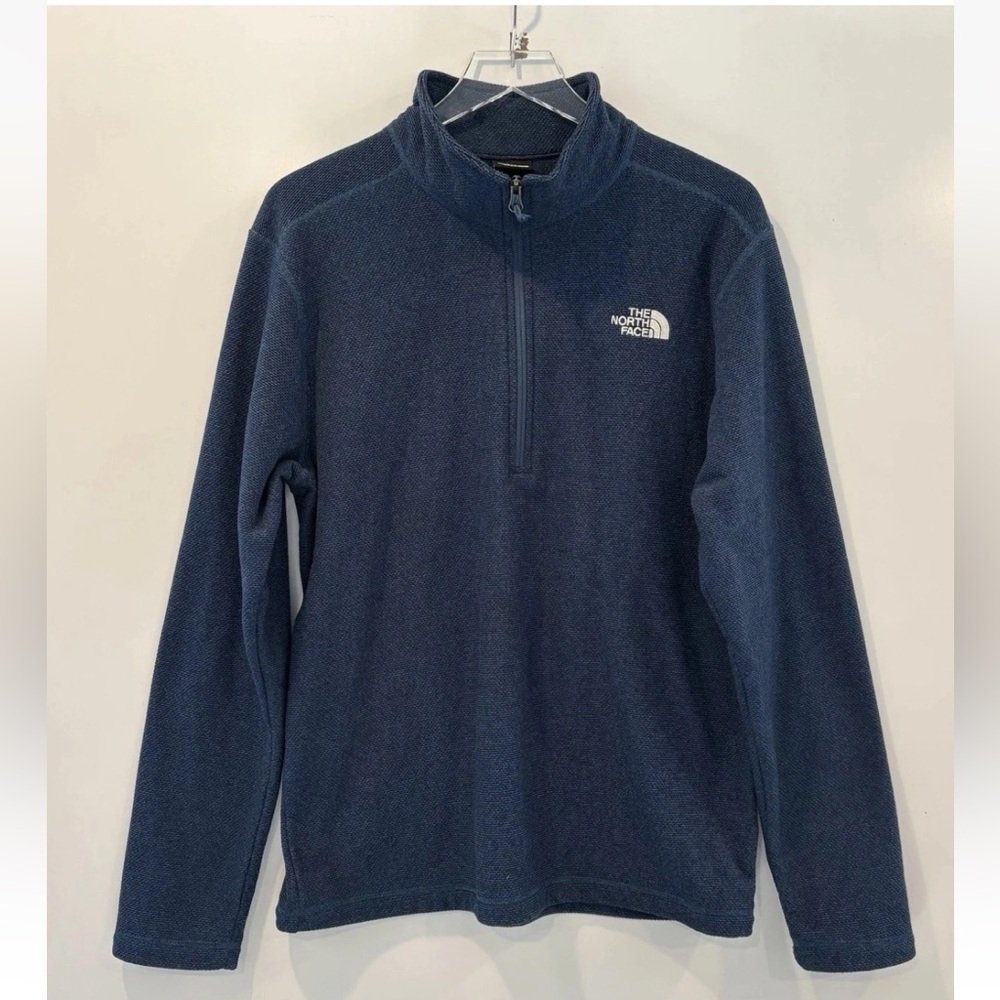 The North Face Mens Navy Blue Textured Fleece Quarter Zip Pullover Large
